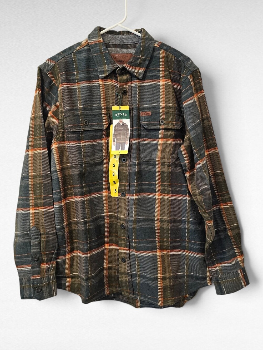 Orvis Heavyweight Plaid Flannel Shirt Green Size Small
